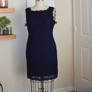 Navy Blue Lace Adrianna Papell Sheath Dress